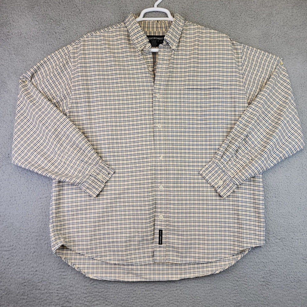Abercrombie Fitch Button Shirt Mens L Yellow Plaid Preppy Y2K 90s Dad Church - Picture 3 of 16